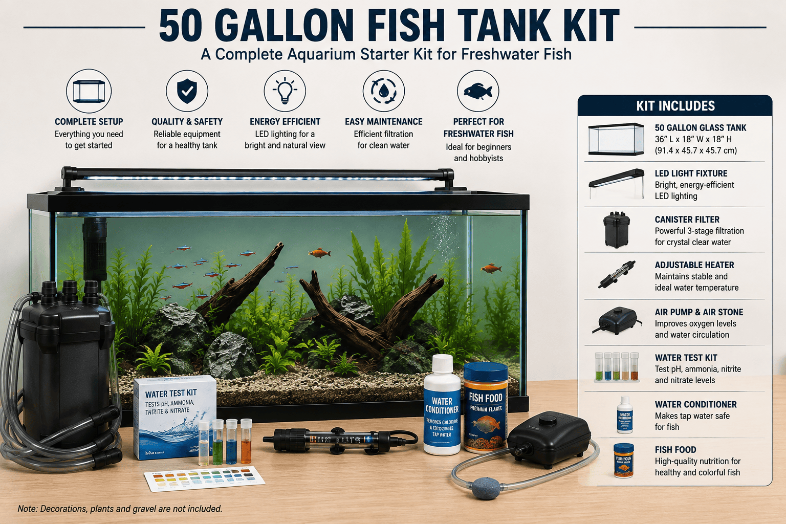 50 Gallon Fish Tank Kit Complete Aquarium Setup