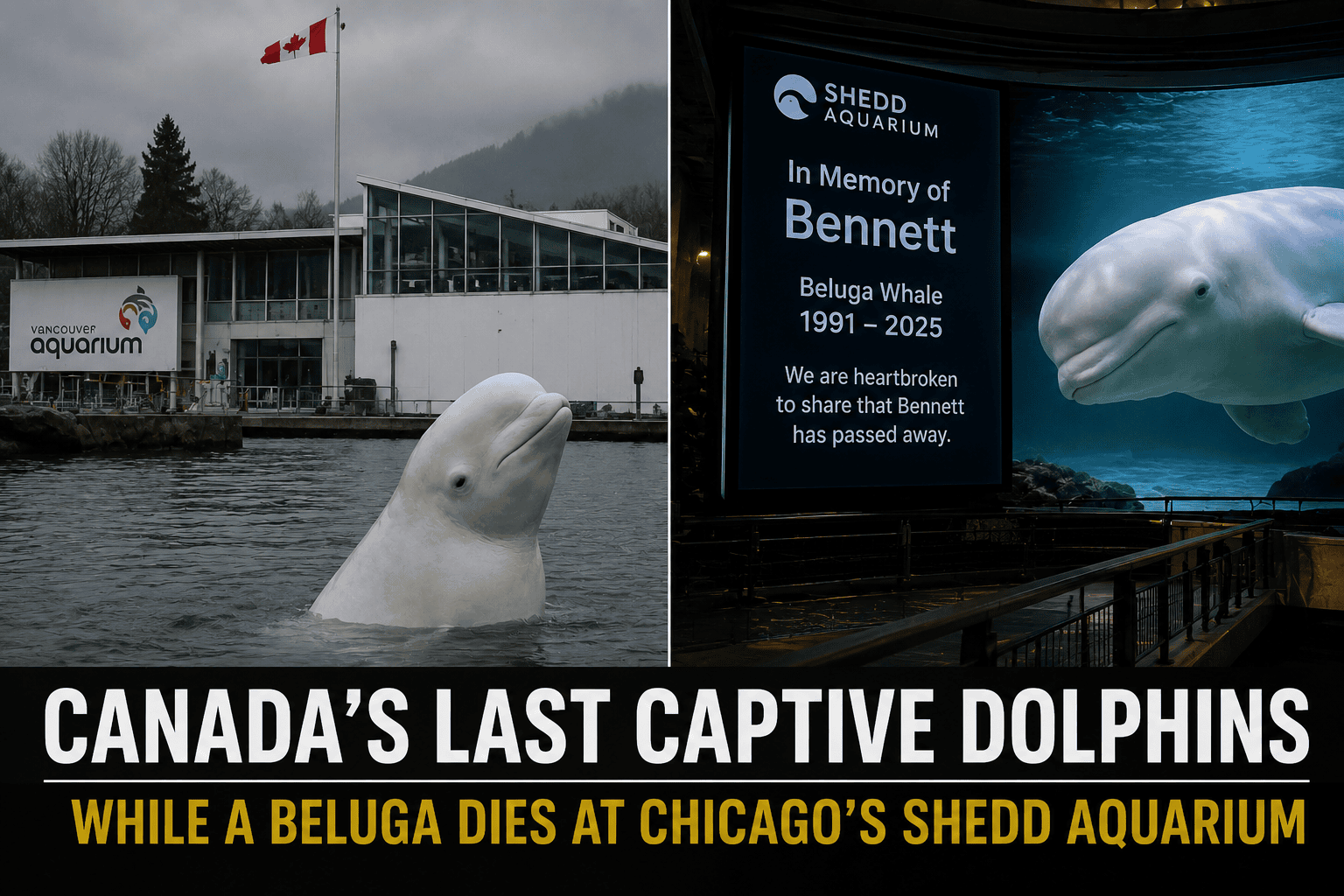 Beluga whale at Chicago’s Shedd Aquarium with a documentary-style view of the aquarium facility