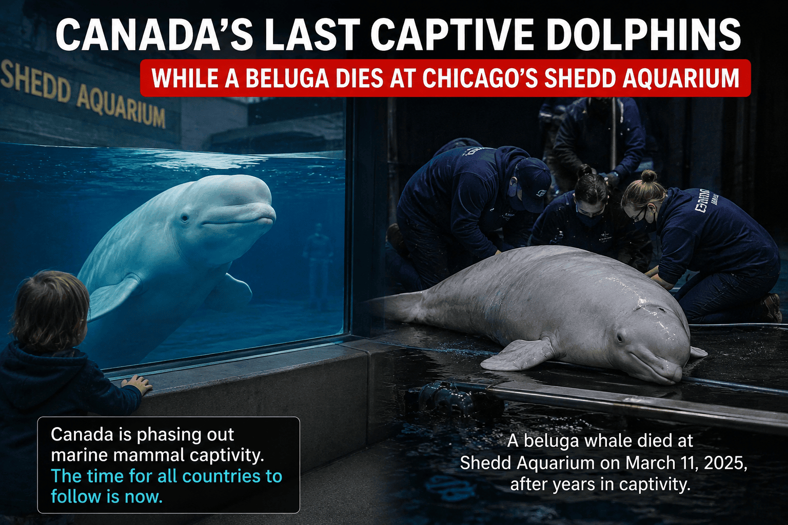 Beluga whale at Chicago's Shedd Aquarium illustrating the debate over captive marine mammals