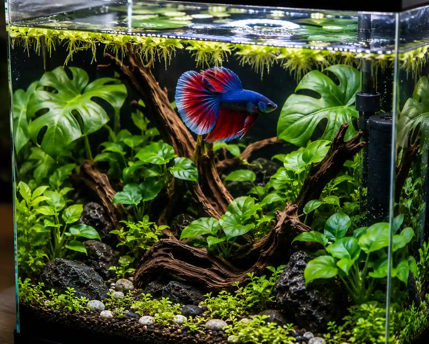 Betta fish tank with live plants
